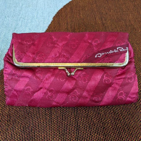 Oscar de la Renta Handbags - Vintage Oscar de la Renta Vintage Silk Clutch Mirrored Cosmetic Bag Organizer